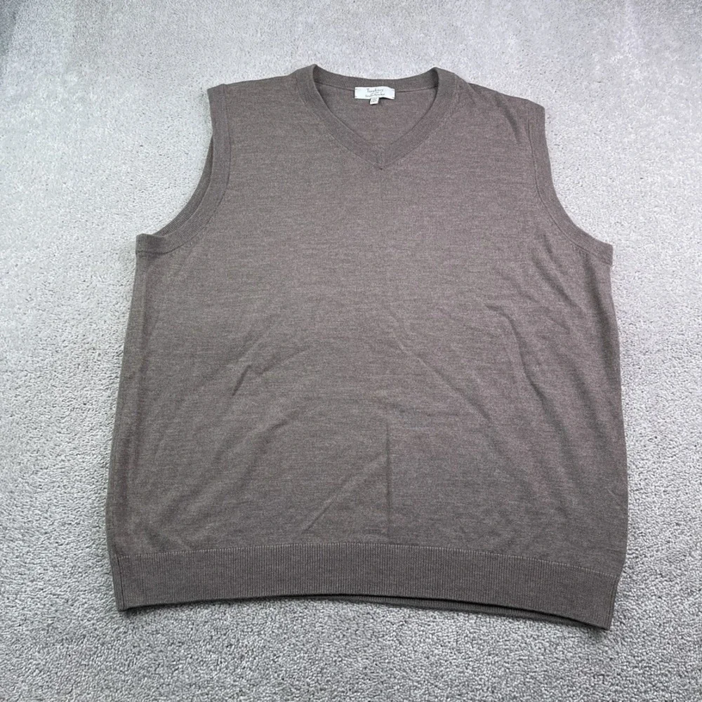 Turnbury Sweater Vest Mens 2XT Tall Brown Extra Fine Merino Wool V Neck Pullover